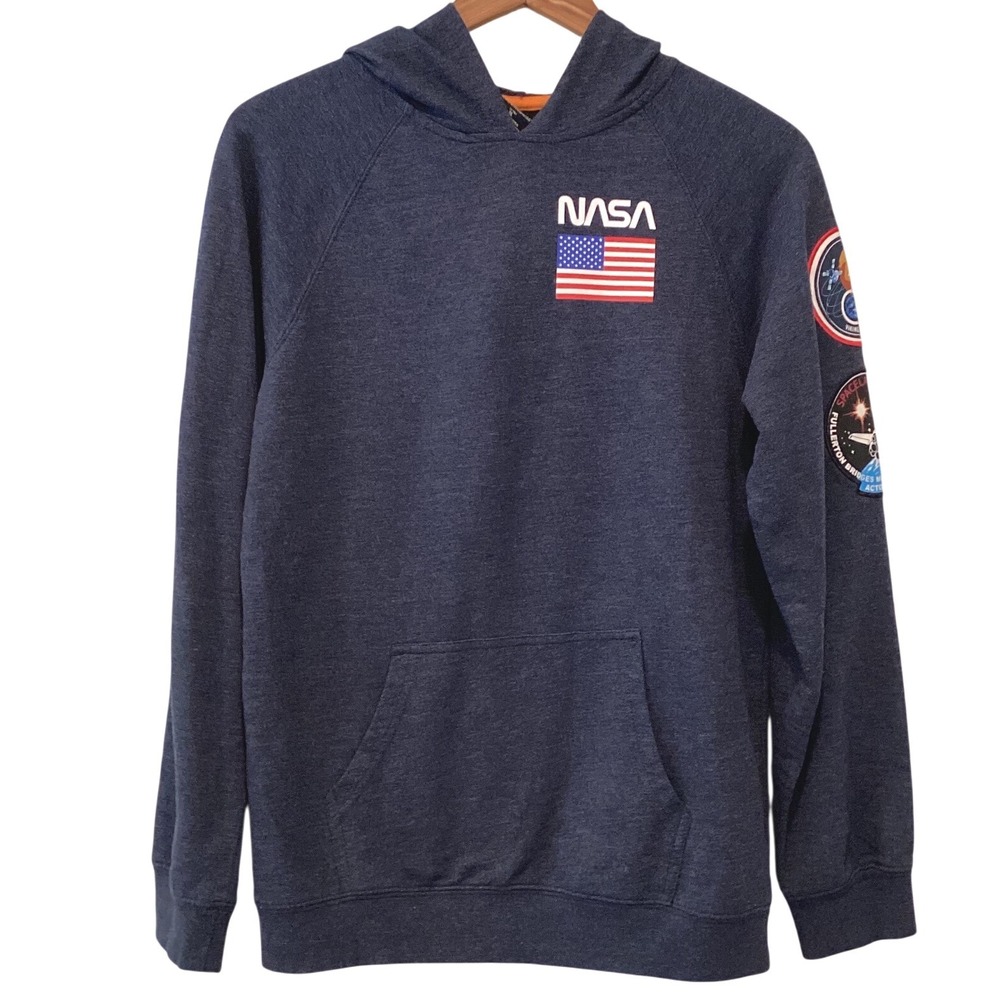 Buzz Aldrin NASA Kids XL Hoodie Navy Blue Space Mission Patches Pullover